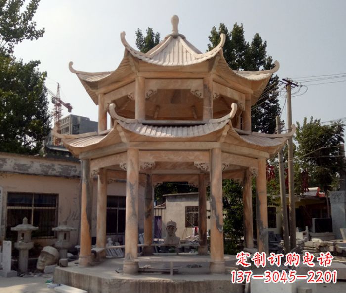 烟台精美古典双层石凉亭雕塑