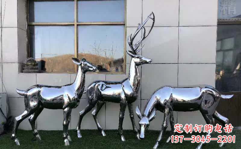 烟台华丽风格镜面不锈钢动物鹿雕塑