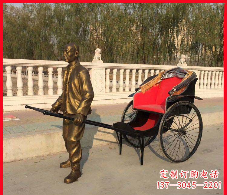 烟台黄包车铜雕精湛工艺,体现传统文化