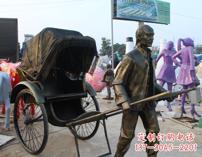 烟台精致可爱的黄包车铜雕