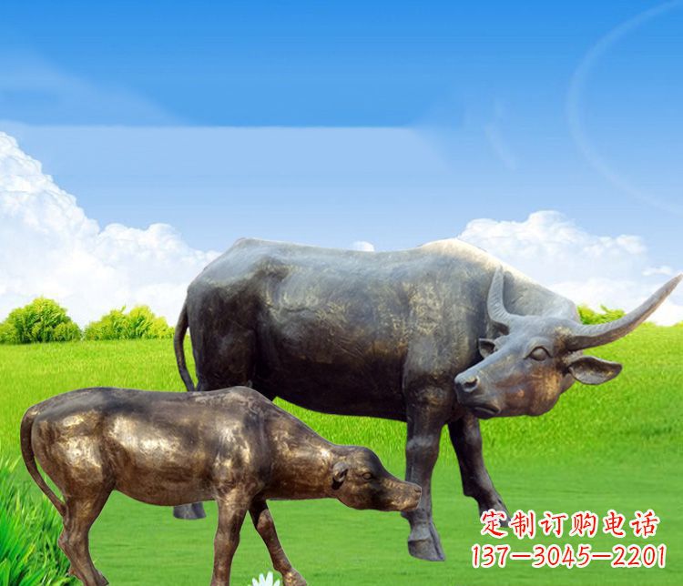 烟台 传统文化风格母子黄牛铜雕塑