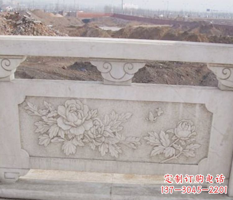 烟台牡丹花浮雕石栏板景观雕塑