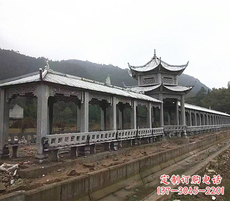 烟台中领雕塑定制精美的公园石雕亭子长廊
