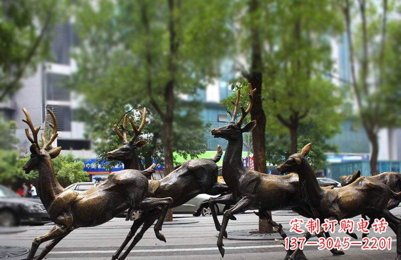 烟台艺术精美的铜雕群鹿动物雕塑