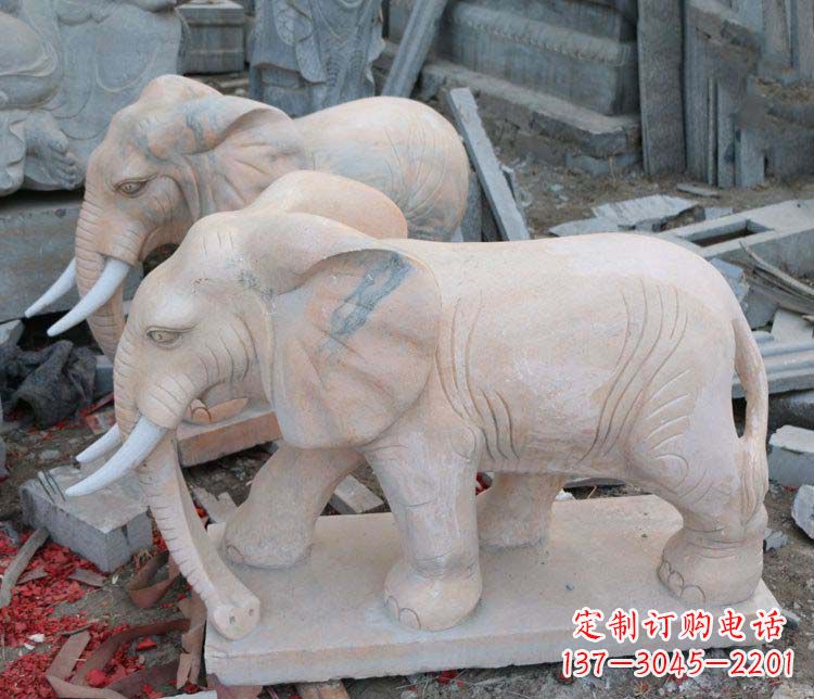 烟台雕刻出令人感动的那头大象定制公园晚霞红大象动物石雕