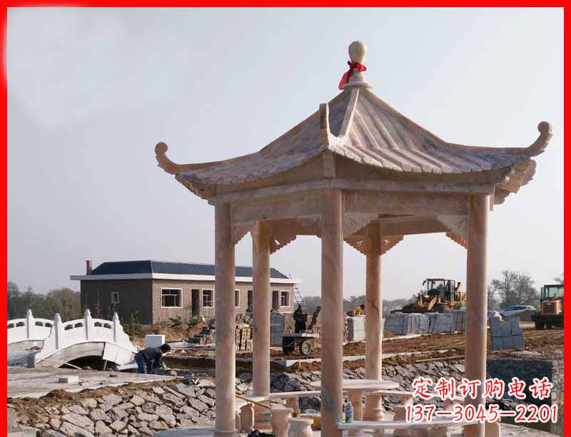 烟台红六角石凉亭雕塑