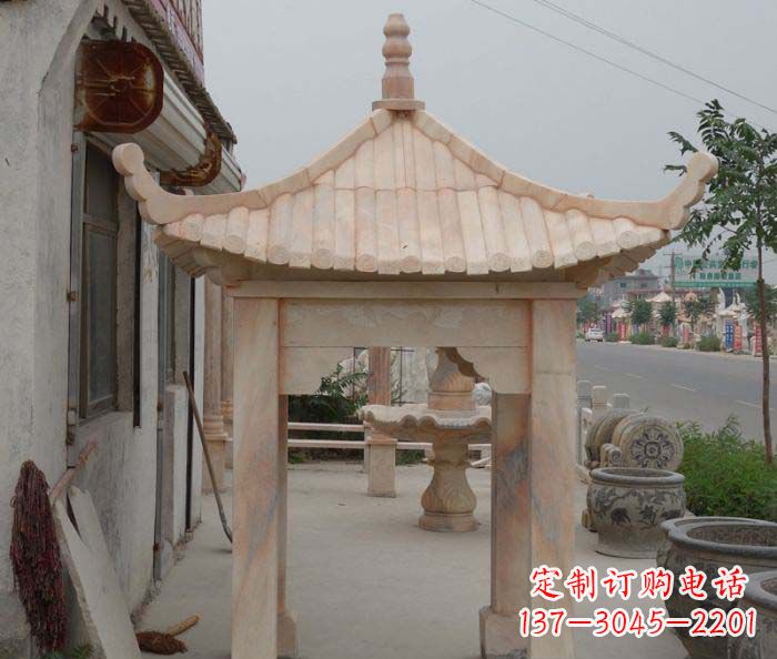 烟台精美红六角石凉亭雕塑