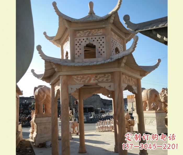 烟台中式双层石雕凉亭