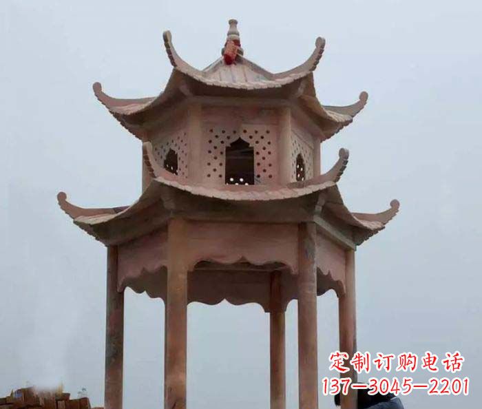 烟台中领雕塑双层六角石雕凉亭
