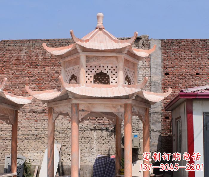 烟台中领雕塑精致双层石头凉亭雕塑