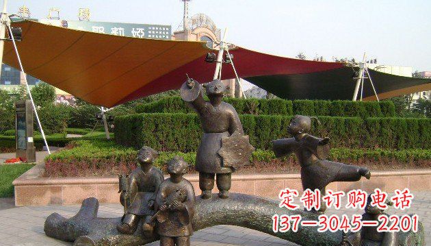 烟台装饰性的小孩放风筝铜雕