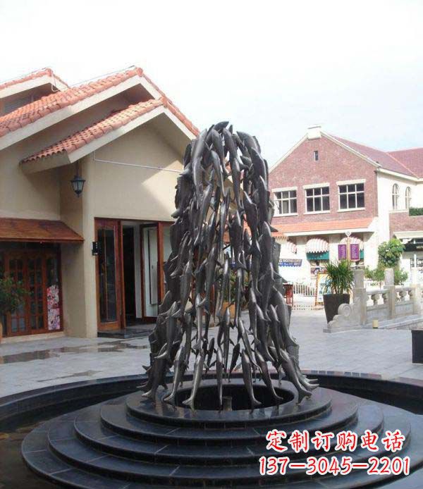 烟台欢乐鱼群,喷泉铜雕