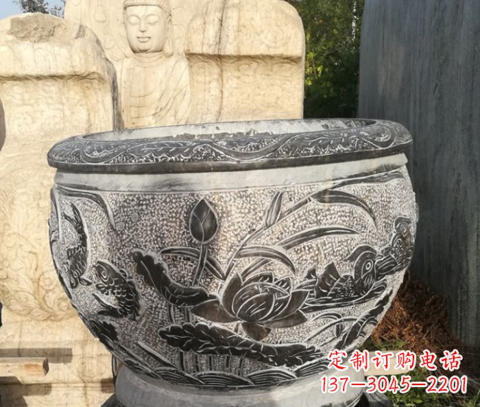 烟台室内装饰用鸳鸯荷花浮雕水缸