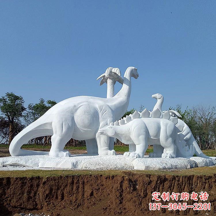 烟台公园园林汉白玉恐龙情景动物雕塑