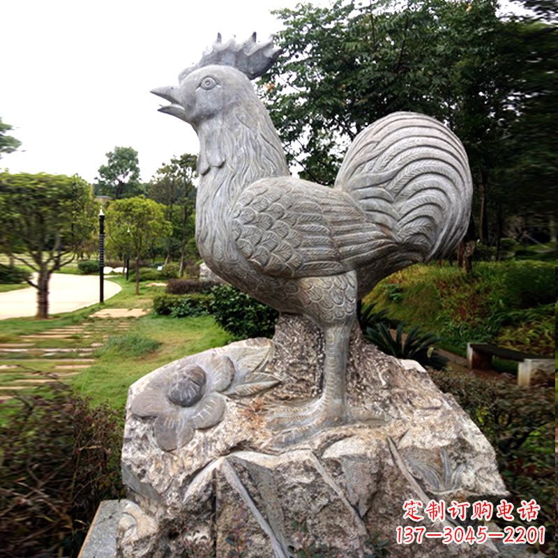 烟台公园园林石雕酉鸡生肖动物景观雕塑