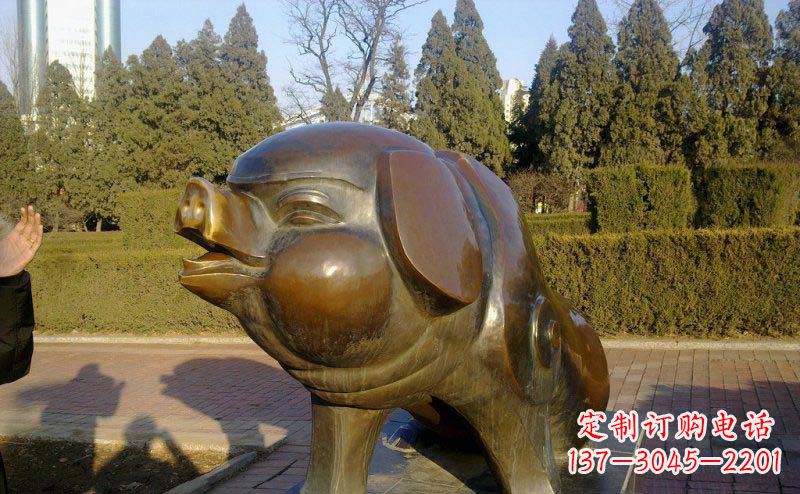 烟台公园猪动物铜雕