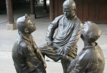 烟台铜雕男孩斗鸡小品雕塑