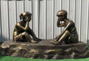 烟台儿童雕塑-铜雕下棋展示精美的艺术