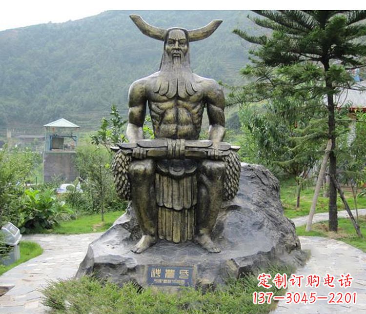 烟台古代神话人物伏羲铜雕