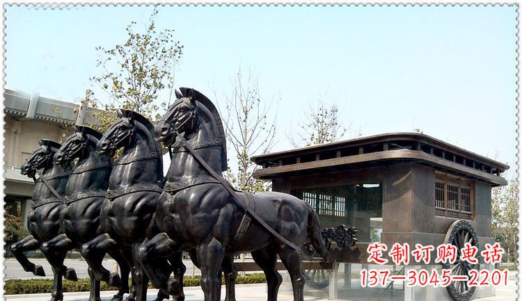 烟台传统古典马车铜雕塑