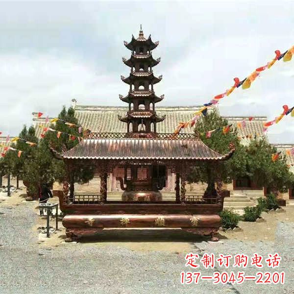 烟台全新古典铜香炉雕龙塑型双耳方形器皿