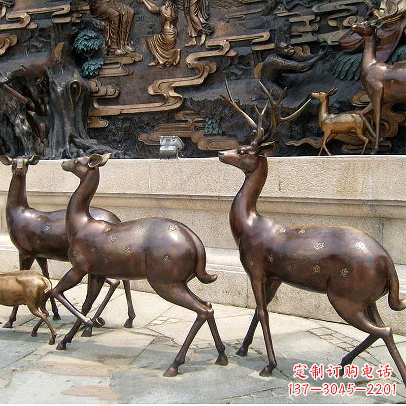 烟台古铜色梅花鹿铜雕精美塑型