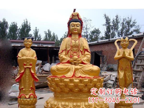 烟台财运旺旺,观音童子龙女铜雕