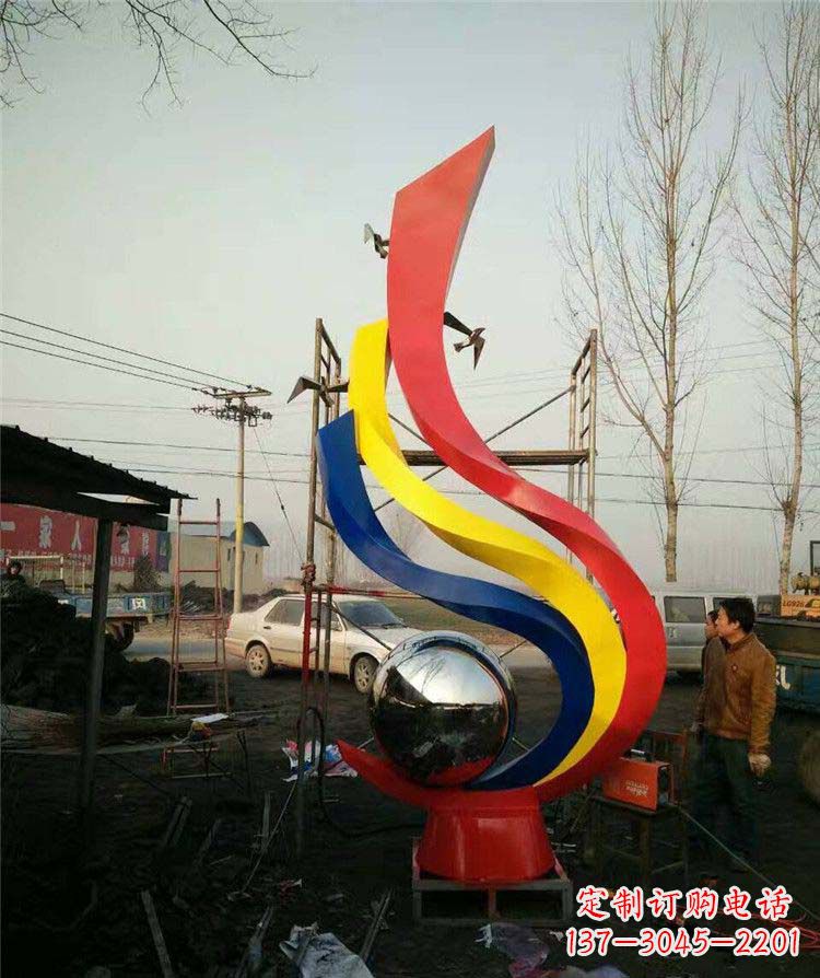 烟台广场不锈钢彩色抽象凤凰雕塑