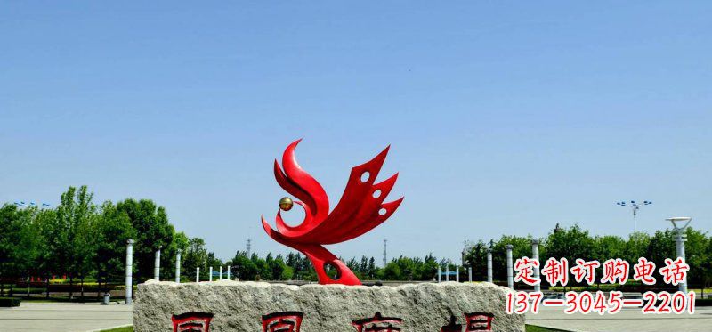 烟台广场不锈钢抽象凤凰雕塑 (3)