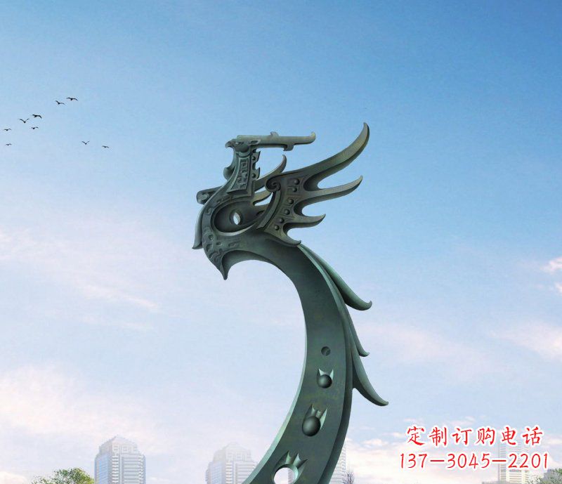 烟台广场不锈钢抽象凤凰雕塑 (6)