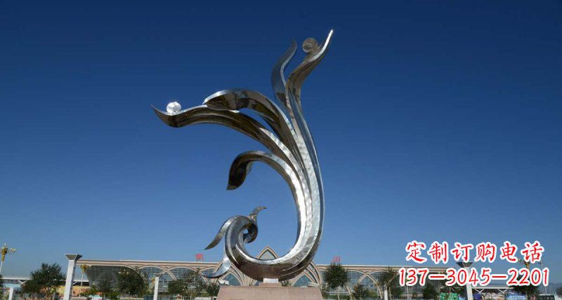 烟台广场不锈钢抽象凤凰雕塑 (8)