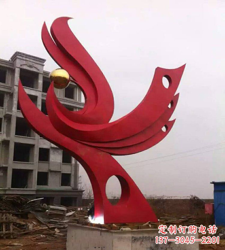 烟台广场不锈钢抽象凤凰雕塑_1