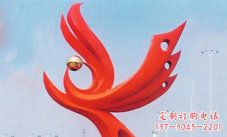 烟台广场不锈钢抽象凤凰雕塑_2