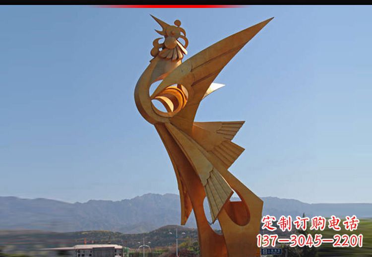 烟台广场不锈钢抽象凤凰雕塑11