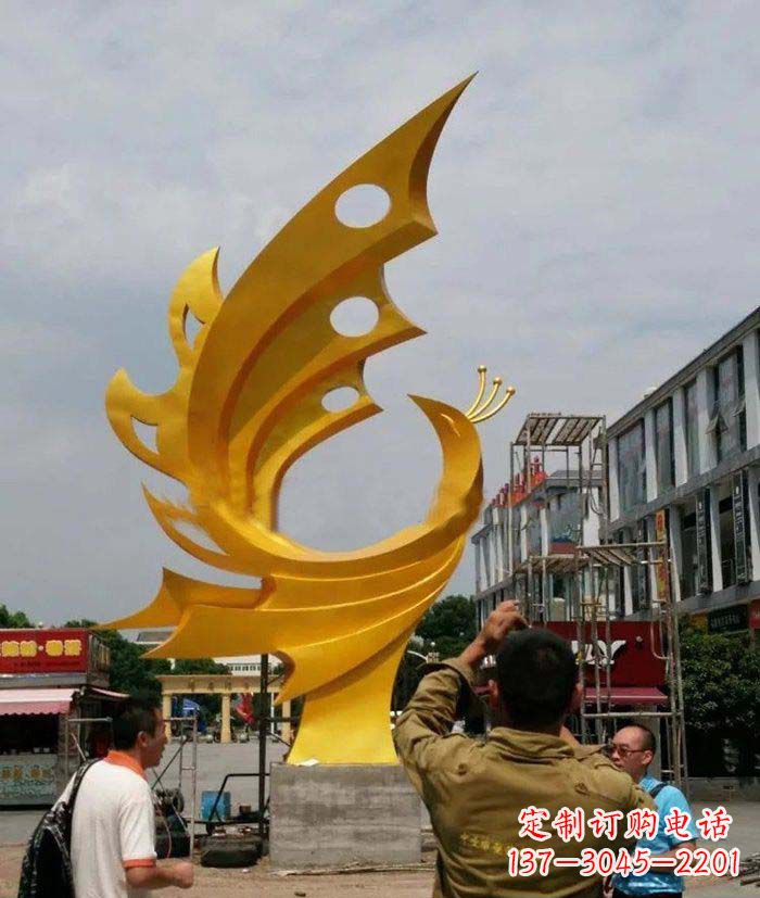烟台广场不锈钢抽象凤凰雕塑1