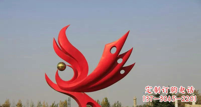 烟台广场不锈钢抽象凤凰凤临宝地雕塑