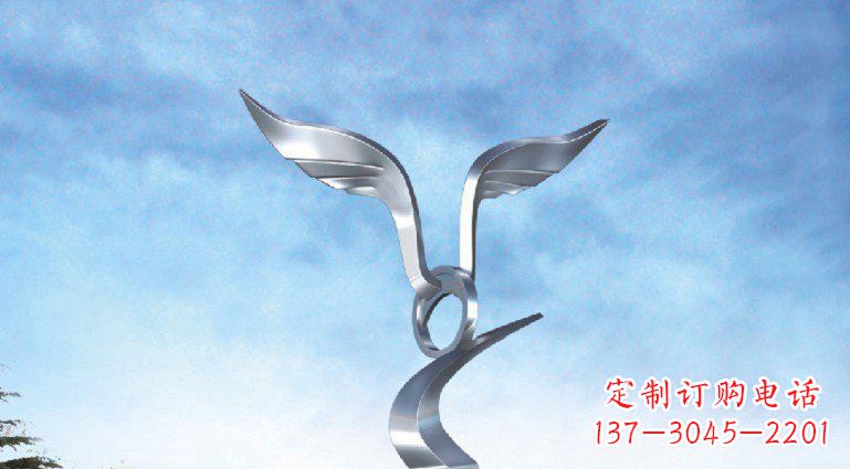 烟台广场不锈钢抽象海鸥雕塑