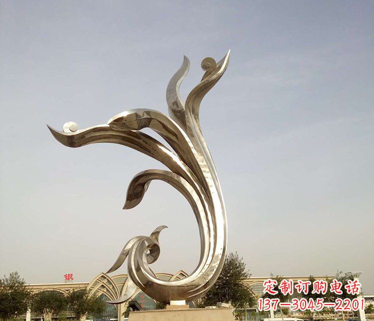 烟台广场不锈钢抽象金凤凰雕塑