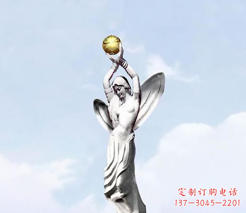 烟台精美的不锈钢女人双手捧球雕塑