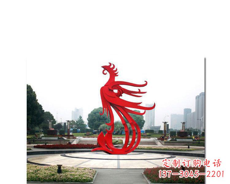 烟台广场不锈钢飞翔的凤凰雕塑
