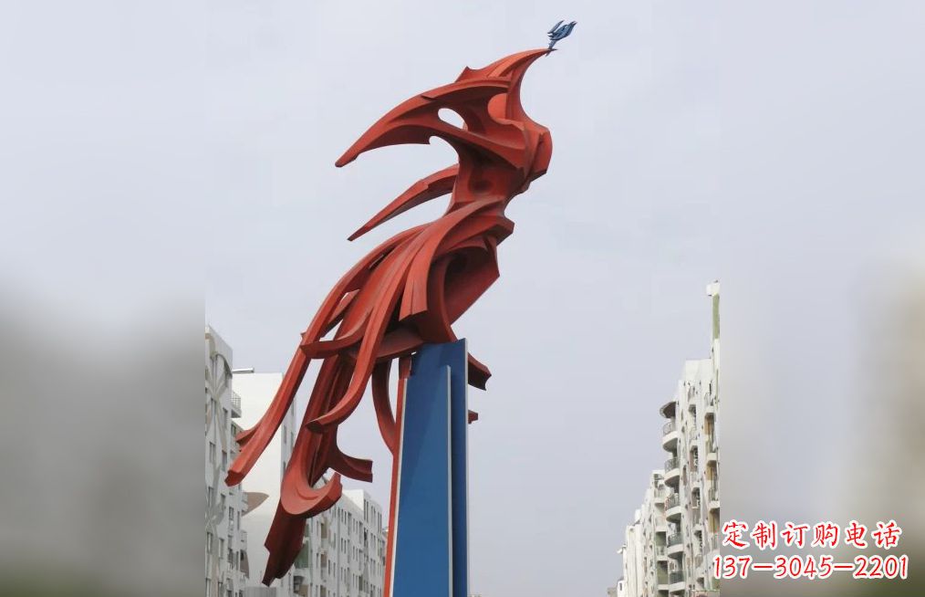 烟台中领雕塑制作,精美不锈钢凤凰抽象雕塑