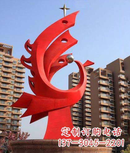 烟台广场不锈钢凤凰明珠抽象雕塑