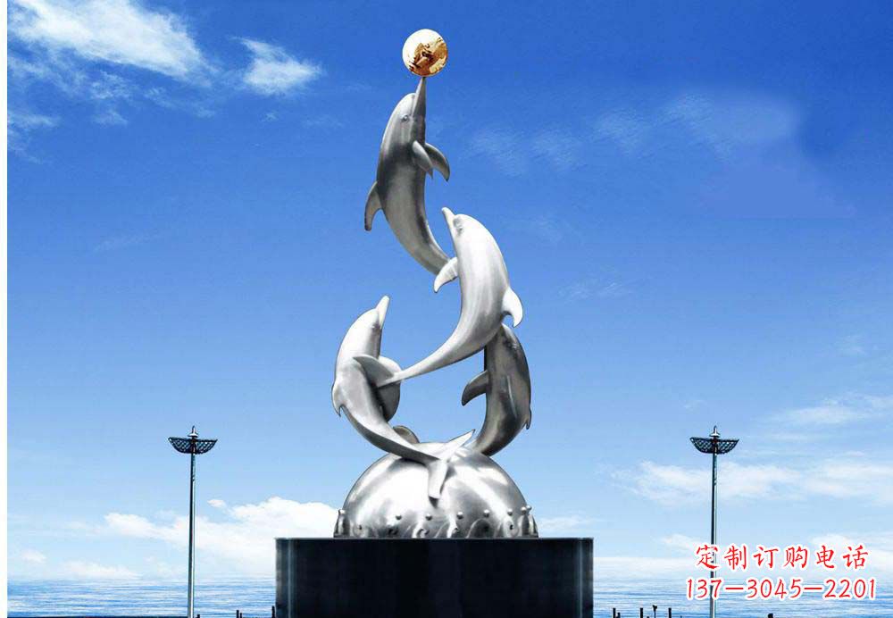 烟台中领雕塑海豚顶球雕塑