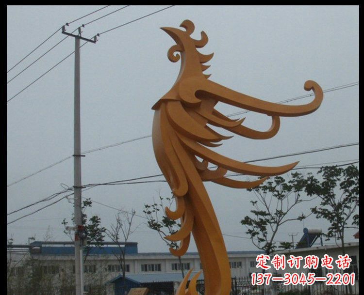 烟台新中式风格不锈钢金色凤凰雕塑