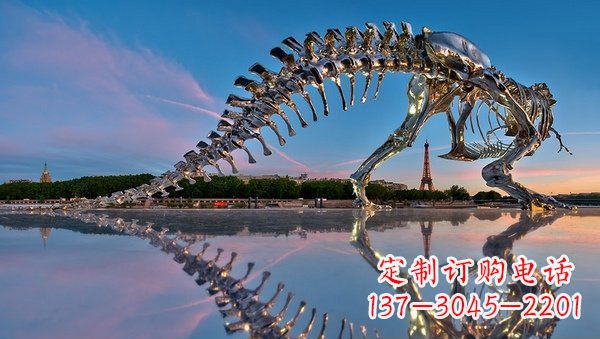 烟台魅力无穷的不锈钢恐龙骨架雕塑
