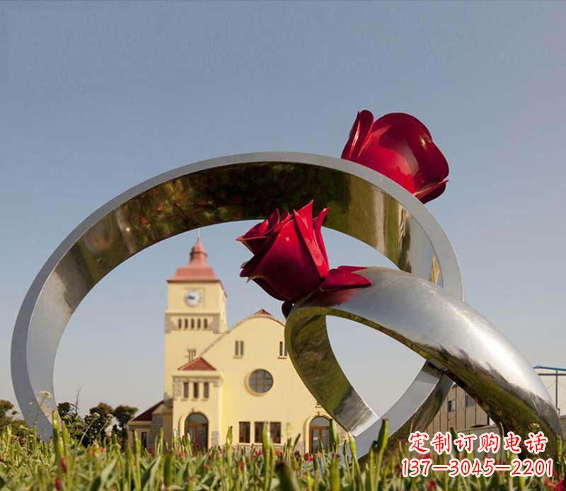 烟台广场不锈钢玫瑰戒指景观摆件雕塑