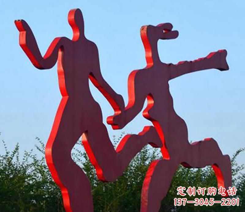烟台中领雕塑-多彩情侣跑步雕塑
