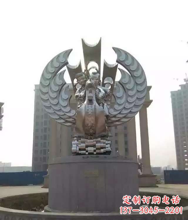 烟台广场不锈钢童趣凤凰雕塑