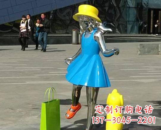 烟台广场不锈钢小女孩雕塑