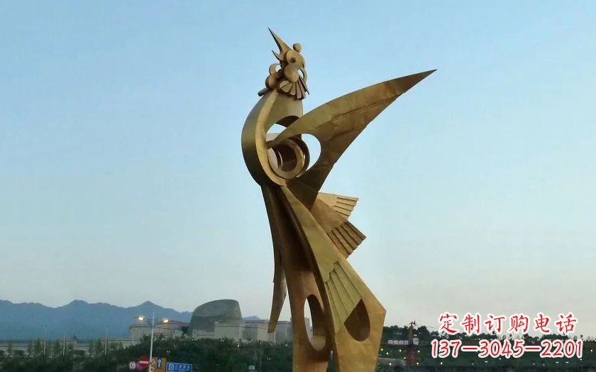 烟台中领雕塑出品古典典雅不锈钢凤凰雕塑